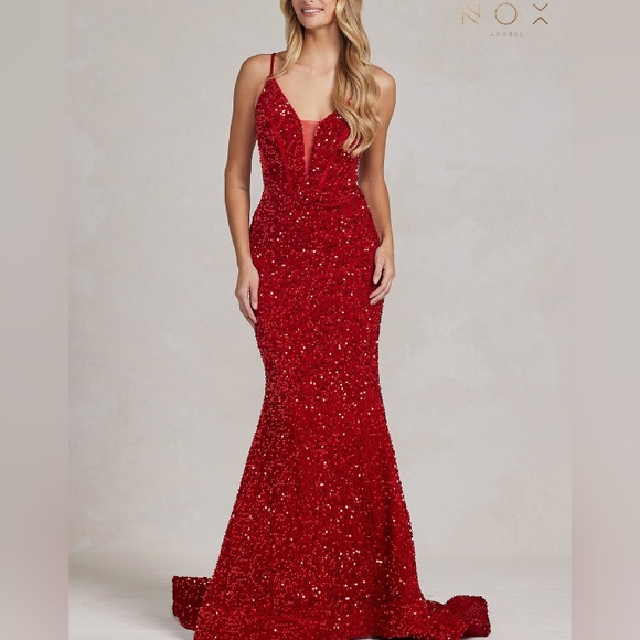 Aqua/black,black formal dress, blue,red sequins mermaid long lace up open back - Picture 5 of 11